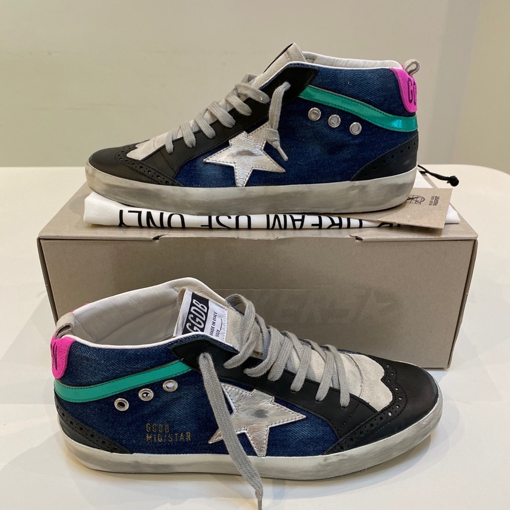 Golden Goose Mid Star Blue Denim/Pink Heel 40 NIB - Picture 5 of 12